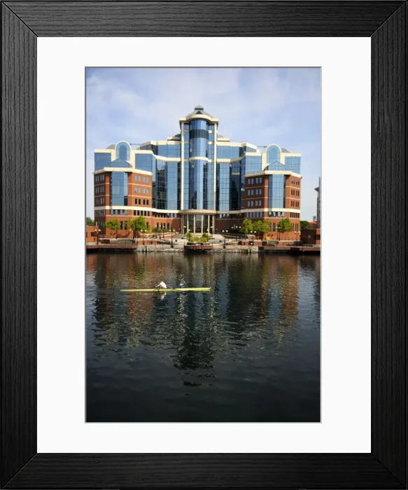 Framed Print : Modern office building, Erie Basin, Salford Quays, Greater Manchester, England Framed Print : Modern office building, Erie Basin, Salford Quays, Greater Manchester, England