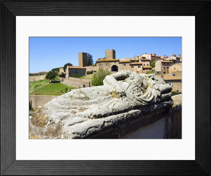 Framed Print : Etrsuscan sarcophagus and view of Tuscania, Tuscania, Viterbo, Lazio, Italy, Europe Framed Print : Etrsuscan sarcophagus and view of Tuscania, Tuscania, Viterbo, Lazio, Italy, Europe