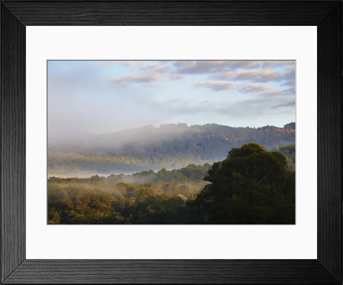 Framed Print : Morning fog over the Silvan Reservoir, Dandenong Ranges, Victoria, Australia, Pacific Framed Print : Morning fog over the Silvan Reservoir, Dandenong Ranges, Victoria, Australia, Pacific