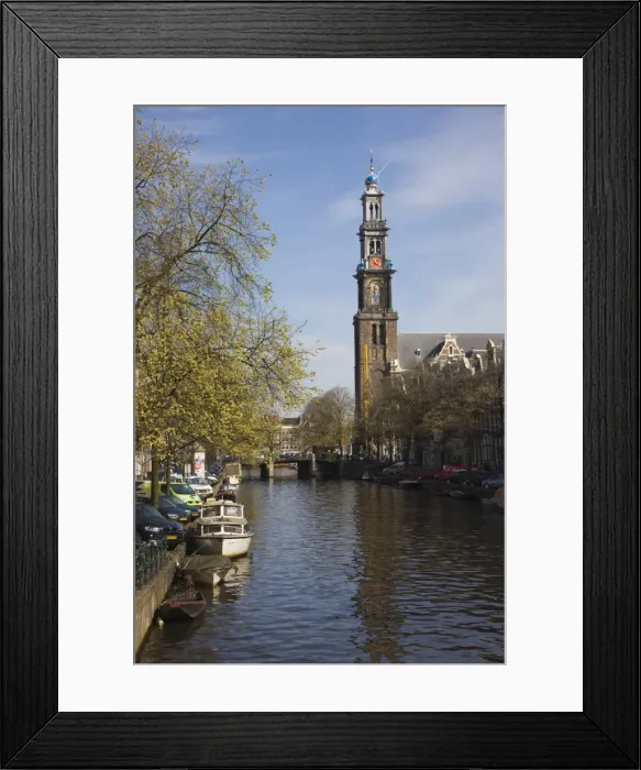 Framed Print : Westerkerk church and the Prinsengracht canal, Amsterdam, Netherlands, Europe Framed Print : Westerkerk church and the Prinsengracht canal, Amsterdam, Netherlands, Europe