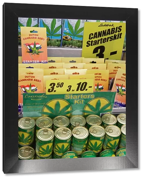 Cannabis seed starter kits, Bloemenmarkt (flower market), Amsterdam, Netherlands, Europe
