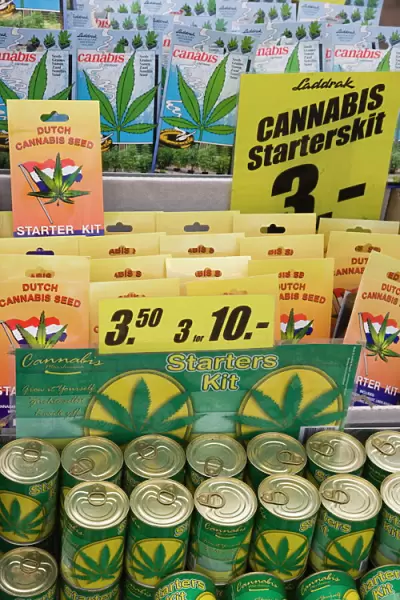 Cannabis seed starter kits, Bloemenmarkt (flower market), Amsterdam, Netherlands, Europe