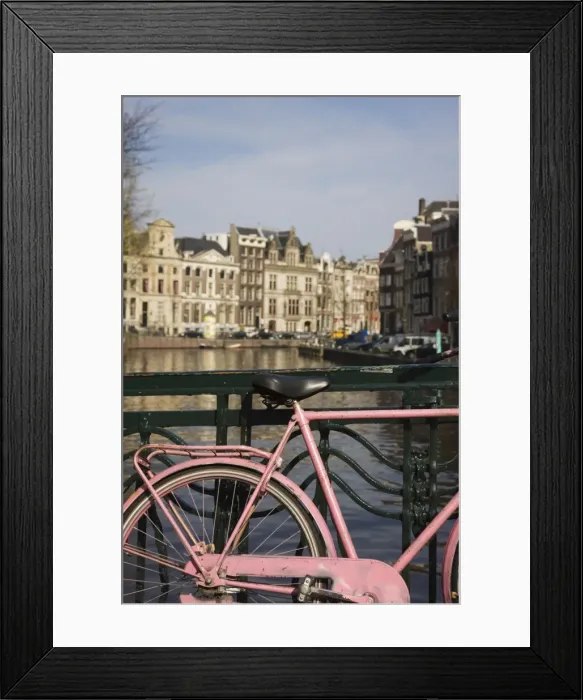 Framed Print : Old pink bicycle by the Herengracht canal, Amsterdam, Netherlands, Europe Framed Print : Old pink bicycle by the Herengracht canal, Amsterdam, Netherlands, Europe