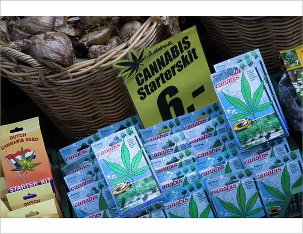 Cannabis seed packets for sale in the Bloemenmarkt (flower market), Amsterdam