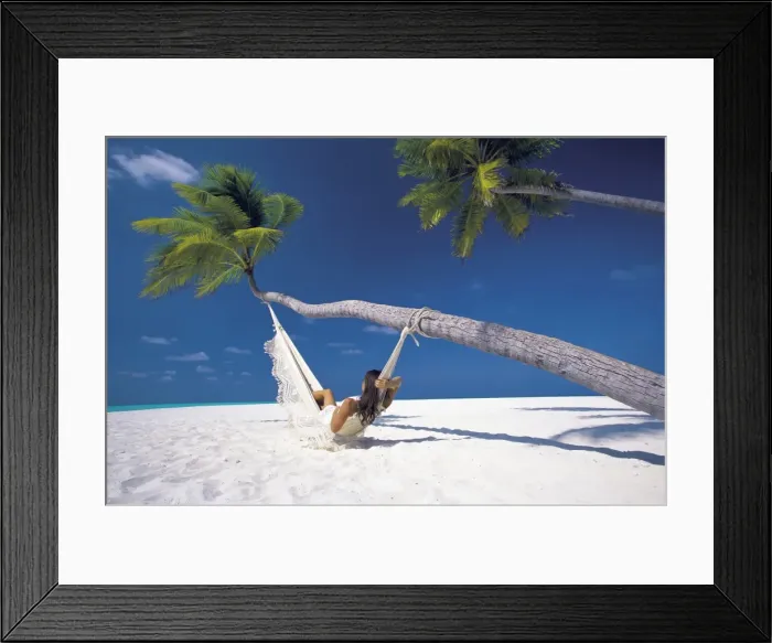 Framed Print : Woman in hammock on beach, Maldives, Indian Ocean, Asia Framed Print : Woman in hammock on beach, Maldives, Indian Ocean, Asia