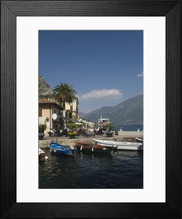 Framed Print : View to the north from the old harbour side, Limone, Lake Garda, Italian Lakes Framed Print : View to the north from the old harbour side, Limone, Lake Garda, Italian Lakes