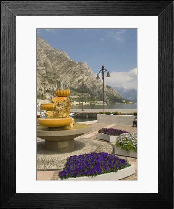 Framed Print : Part of the lakeside gardens, looking north over the lake, Limone, Lake Garda Framed Print : Part of the lakeside gardens, looking north over the lake, Limone, Lake Garda