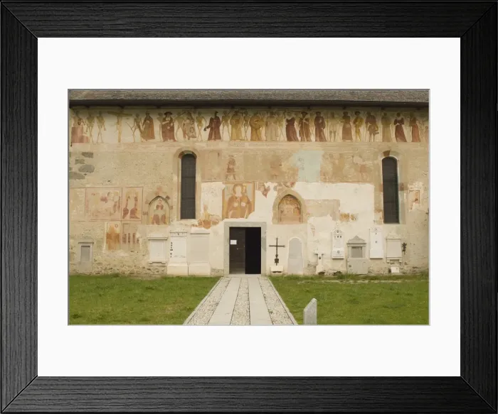 Framed Print : Extensive fresco treatment of the exterior of the ancient church of Chiesa di Vigilio