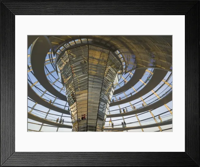 Framed Print : Visitors walk up a spiral ramp around the cone shaped funnel in the dome cupola Framed Print : Visitors walk up a spiral ramp around the cone shaped funnel in the dome cupola