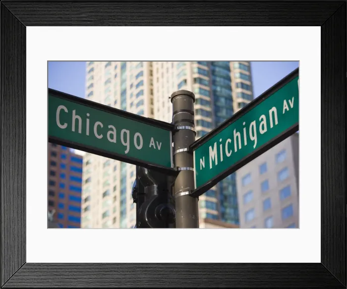Framed Print : North Michigan Avenue and Chicago Avenue signpost, The Magnificent Mile Framed Print : North Michigan Avenue and Chicago Avenue signpost, The Magnificent Mile