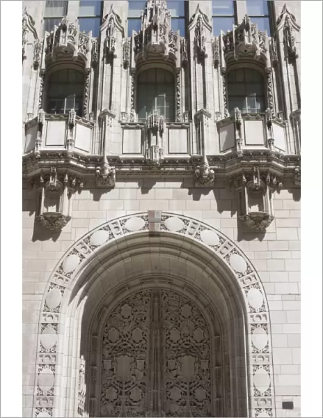 Ornate Gothic style entrance to the Tribune Tower, Chicago, Illinois, United States of America