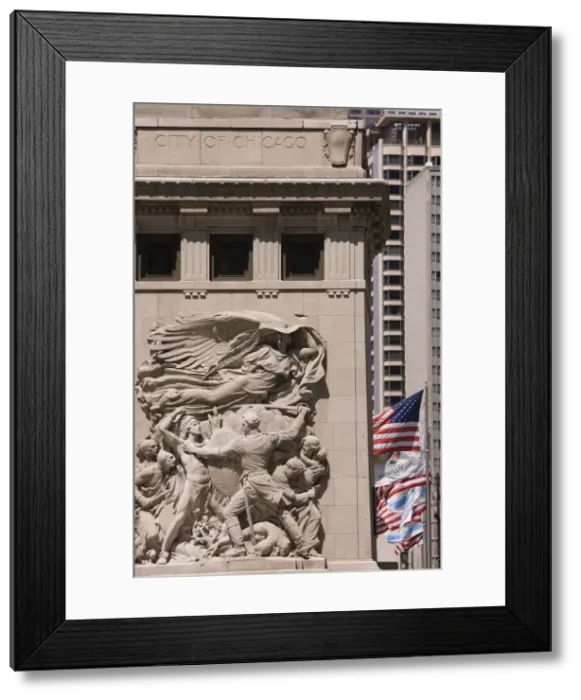 Framed Print : Bas relief sculpture on Michigan Avenue Bridge depicting moments in the citys history Framed Print : Bas relief sculpture on Michigan Avenue Bridge depicting moments in the citys history