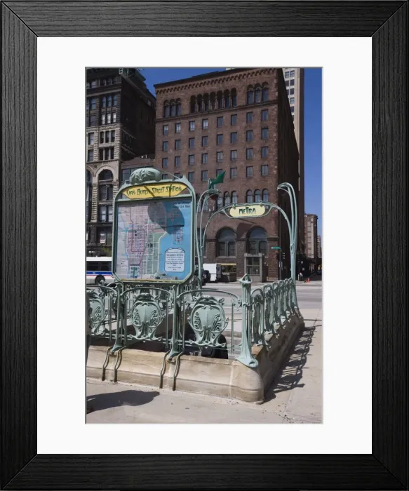 Framed Print : Metra rail system, station sign in the style of the Paris Metro, Chicago Framed Print : Metra rail system, station sign in the style of the Paris Metro, Chicago