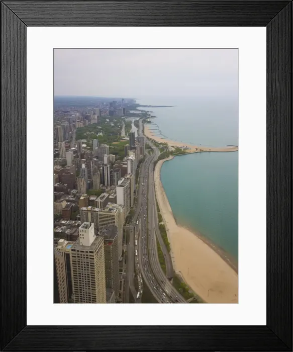 Framed Print : Aerial view looking north up Lakeshore Drive to the Gold Coast district Framed Print : Aerial view looking north up Lakeshore Drive to the Gold Coast district