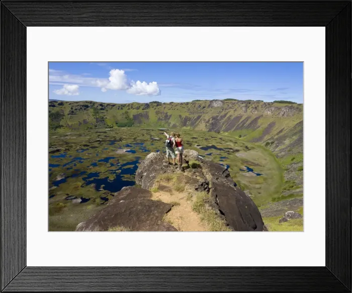 Framed Print : Tourists looking into the crater and view from the rim into the crater of Ranu Kau Framed Print : Tourists looking into the crater and view from the rim into the crater of Ranu Kau