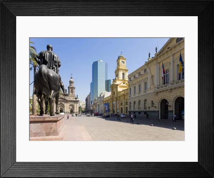 Framed Print : Equestrian statue of Don Pedro de Valdivia in front of the Museum Historico Nacional Framed Print : Equestrian statue of Don Pedro de Valdivia in front of the Museum Historico Nacional