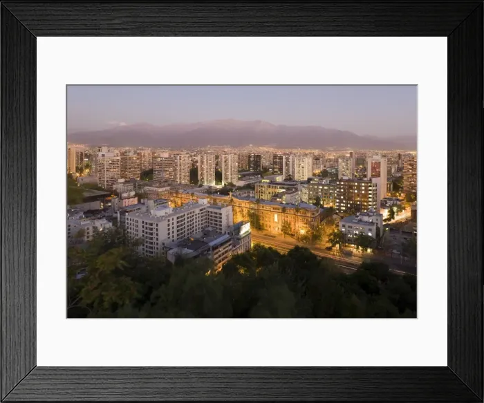 Framed Print : City skyline and the Andes mountains at dusk, Santiago, Chile, South America Framed Print : City skyline and the Andes mountains at dusk, Santiago, Chile, South America