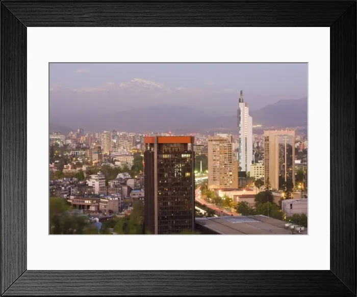 Framed Print : City skyline and the Andes mountains at dusk, Santiago, Chile, South America Framed Print : City skyline and the Andes mountains at dusk, Santiago, Chile, South America