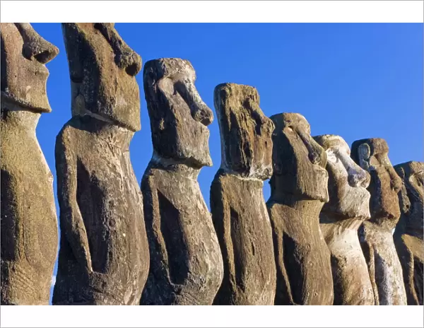 Ahu Tongariki, the largest ahu on the Island, Tongariki is a row of 15 giant stone Moai statues
