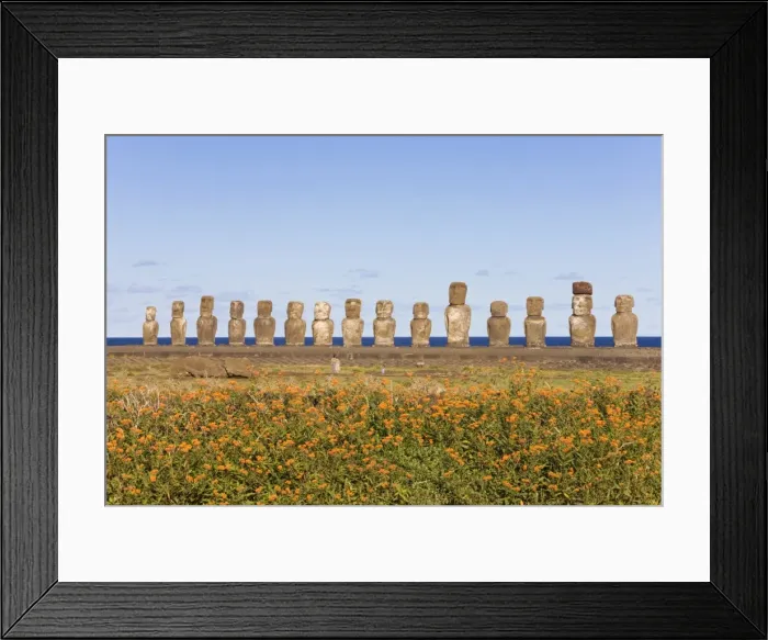 Framed Print : Ahu Tongariki, the largest ahu on the Island, Tongariki is a row of 15 giant stone Moai statues Framed Print : Ahu Tongariki, the largest ahu on the Island, Tongariki is a row of 15 giant stone Moai statues