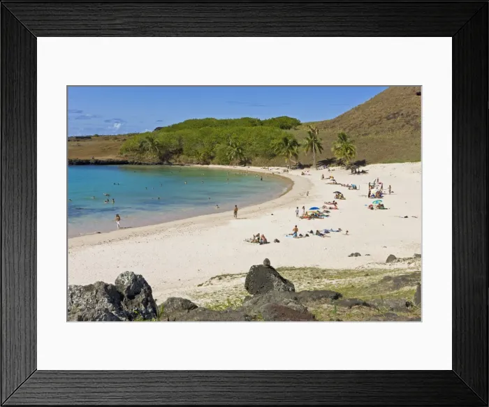 Framed Print : Anakena beach, the Islands white sand beach fringed by palm trees Framed Print : Anakena beach, the Islands white sand beach fringed by palm trees