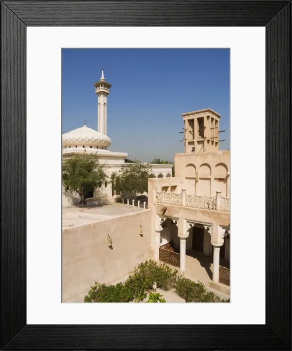 Framed Print : Bastakia District of historic arabic houses with wind towers, Bur Dubai
