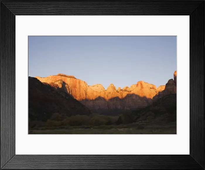 Framed Print : Towers of the Virgin and West Temple at sunrise, Zion National Park in autumn Framed Print : Towers of the Virgin and West Temple at sunrise, Zion National Park in autumn