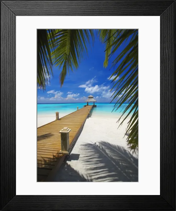 Framed Print : Jetty leading out to tropical sea, Maldives, Indian Ocean, Asia Framed Print : Jetty leading out to tropical sea, Maldives, Indian Ocean, Asia