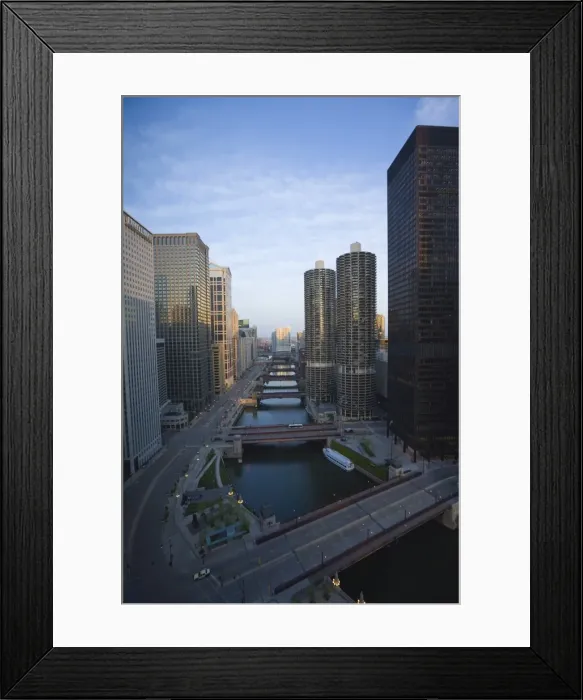 Framed Print : Skyscrapers along the Chicago River and West Wacker Drive, Chicago, Illinois Framed Print : Skyscrapers along the Chicago River and West Wacker Drive, Chicago, Illinois