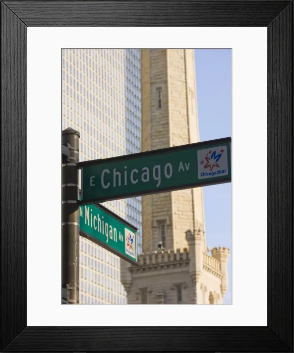 Framed Print : Chicago and Michigan Avenue signposts with the Historic Water Tower behind Framed Print : Chicago and Michigan Avenue signposts with the Historic Water Tower behind
