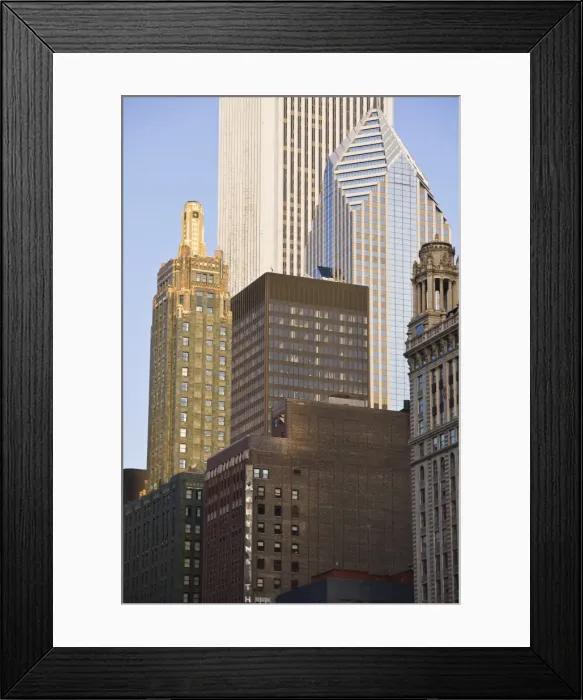 Framed Print : Old and modern skyscrapers, on the left is the Carbon and Carbide Building Framed Print : Old and modern skyscrapers, on the left is the Carbon and Carbide Building