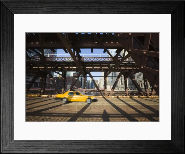 Framed Print : Taxi crossing Wells Street Bridge, Chicago, Illinois, United States of America Framed Print : Taxi crossing Wells Street Bridge, Chicago, Illinois, United States of America