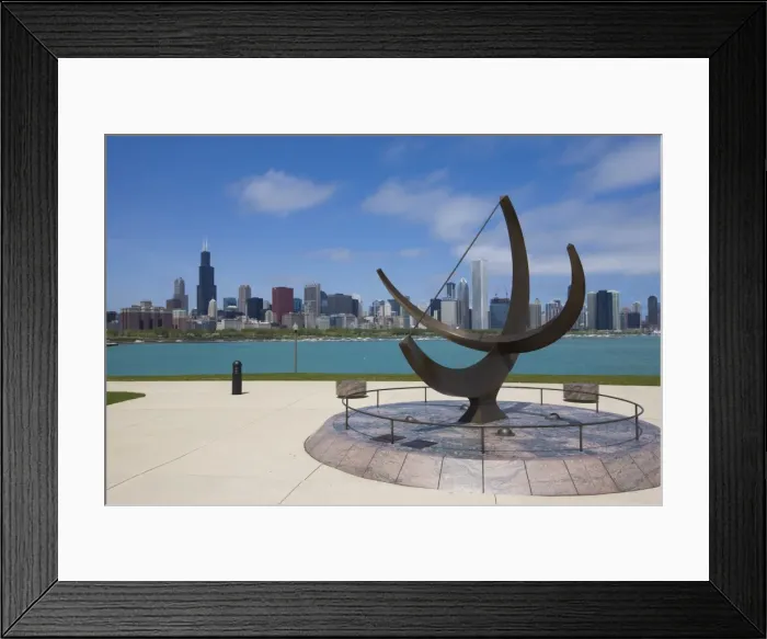 Framed Print : Sundial sculpture at the Adler Planetarium and city skyline, Chicago, Illinois Framed Print : Sundial sculpture at the Adler Planetarium and city skyline, Chicago, Illinois