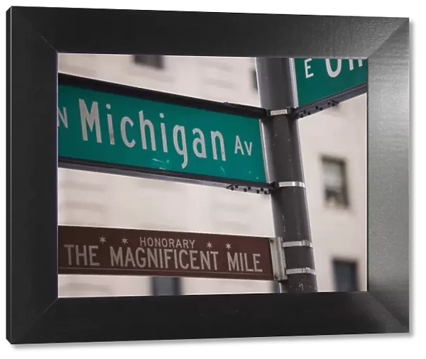 Signposts, the Magnificent Mile, North Michigan Avenue, Chicago, Illinois, USA