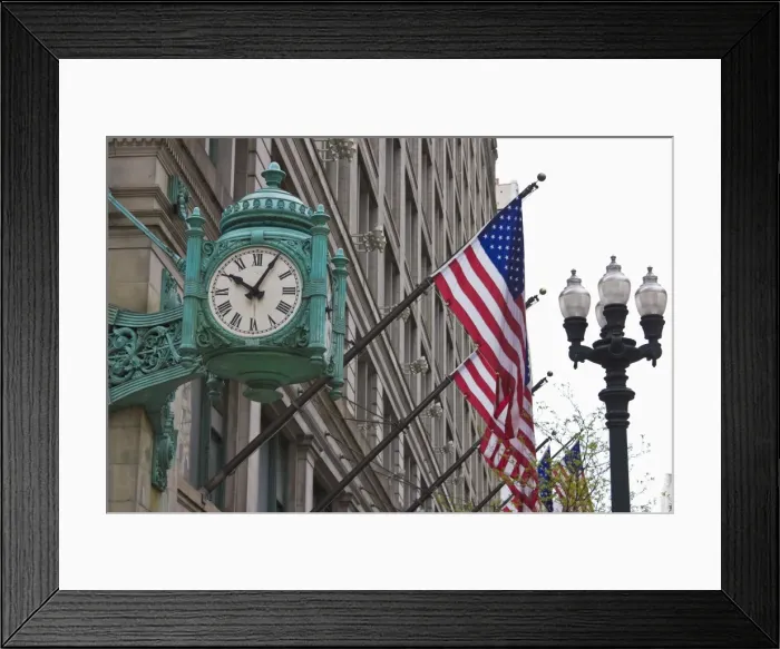 Framed Print : The Marshall Field Building Clock, now Macys department store, Chicago Framed Print : The Marshall Field Building Clock, now Macys department store, Chicago