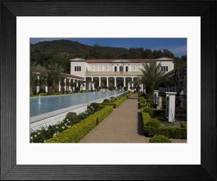 Framed Print : Getty Villa, Greco-Roman wing of the Getty Museum, building based on the Villa dei Papyri at Herculaneum, Los Angeles, California, United States of America Framed Print : Getty Villa, Greco-Roman wing of the Getty Museum, building based on the Villa dei Papyri at Herculaneum, Los Angeles, California, United States of America