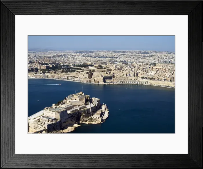 Framed Print : Aerial view of Valletta, Grand Harbour and St. Angel Fort in Vittoriosa or Birgu Framed Print : Aerial view of Valletta, Grand Harbour and St. Angel Fort in Vittoriosa or Birgu