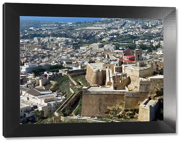 Aerial view of the Citadel, Victoria or Rabat, Gozo Island, Malta, Mediterranean, Europe
