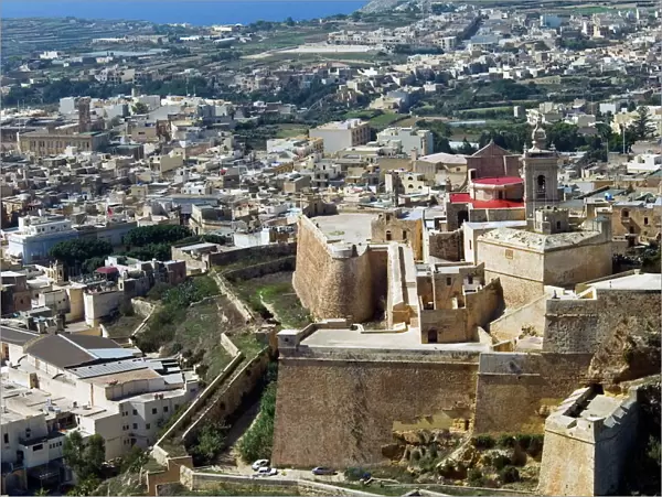 Aerial view of the Citadel, Victoria or Rabat, Gozo Island, Malta, Mediterranean, Europe