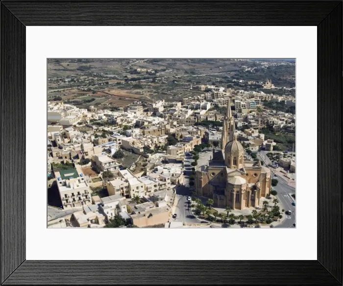 Framed Print : Aerial view of church of Ghajnsielem, Mgarr, Gozo Island, Malta, Europe Framed Print : Aerial view of church of Ghajnsielem, Mgarr, Gozo Island, Malta, Europe