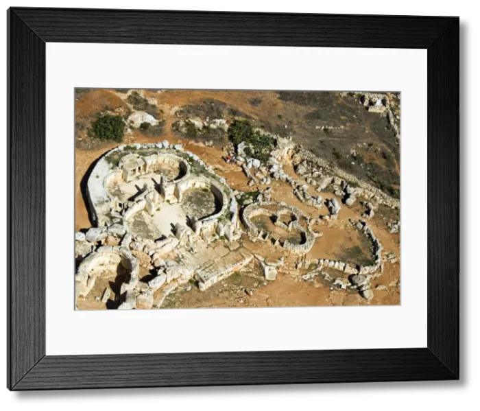 Framed Print : Aerial view of archaeological site, Megalithic Temple of Mnajdra (Mna Jora) Framed Print : Aerial view of archaeological site, Megalithic Temple of Mnajdra (Mna Jora)