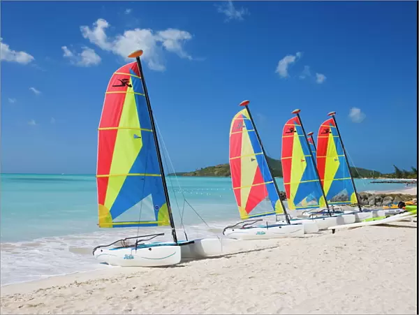 Colourful sailboats on Jolly Beach, Antigua, Leeward Islands, West Indies