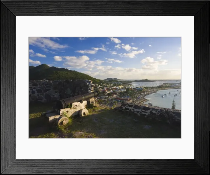 Framed Print : Elevated view over the French town of Marigot from Fort St. Louis, St. Martin Framed Print : Elevated view over the French town of Marigot from Fort St. Louis, St. Martin