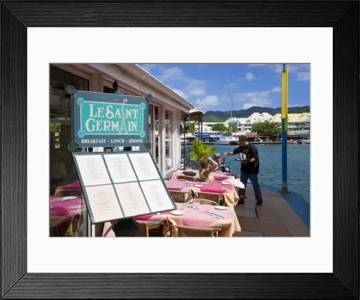 Framed Print : Restaurants in the French town of Marigot, St. Martin, Leeward Islands Framed Print : Restaurants in the French town of Marigot, St. Martin, Leeward Islands