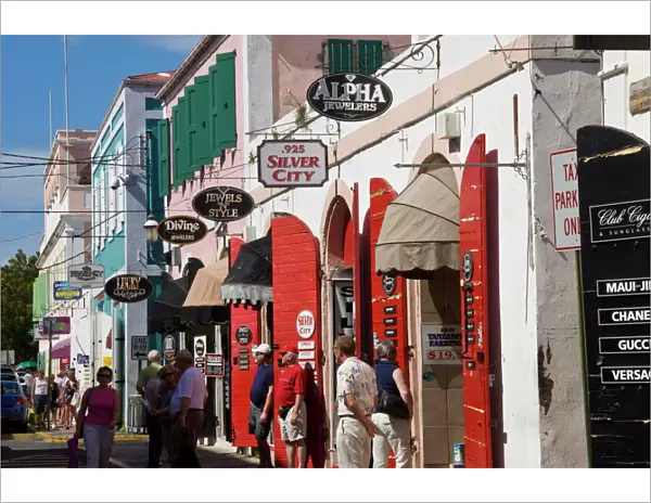 Shops lining the central Main Street, Charlotte Amalie, U. S. Virgin Islands