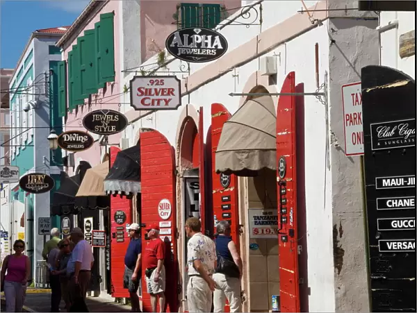 Shops lining the central Main Street, Charlotte Amalie, U. S. Virgin Islands