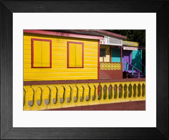 Framed Print : Colourful painted houses in St. Johns, Antigua, Leeward Islands, West Indies Framed Print : Colourful painted houses in St. Johns, Antigua, Leeward Islands, West Indies