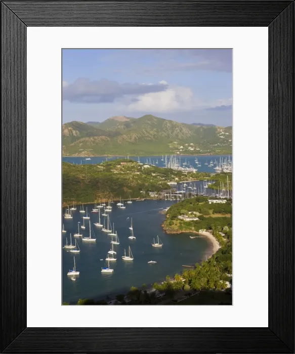 Framed Print : Elevated view of English Harbour from Shirley Heights looking towards Nelsons Dockyard Framed Print : Elevated view of English Harbour from Shirley Heights looking towards Nelsons Dockyard