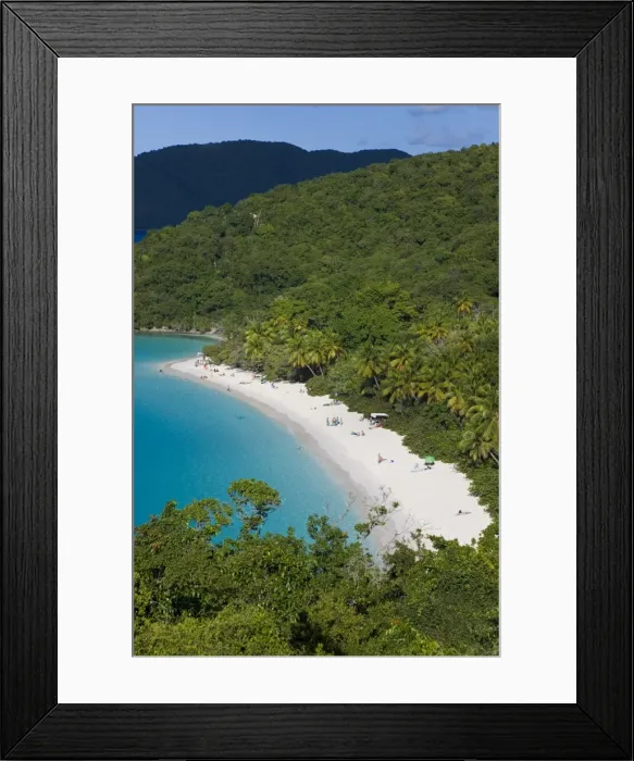 Framed Print : Elevated view over the world famous beach at Trunk Bay, St. John, U. S. Virgin Islands Framed Print : Elevated view over the world famous beach at Trunk Bay, St. John, U. S. Virgin Islands