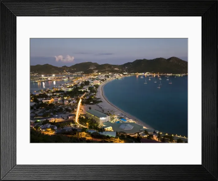 Framed Print : Elevated view over Great Bay and the Dutch capital of Philipsburg, St. Maarten Framed Print : Elevated view over Great Bay and the Dutch capital of Philipsburg, St. Maarten